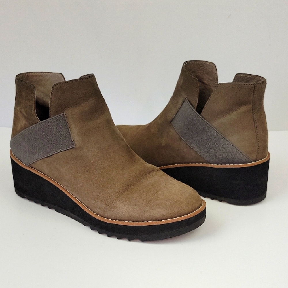 Eileen Fisher Lark Wedge Chelsea Boot Taupe Suede Size 9.5